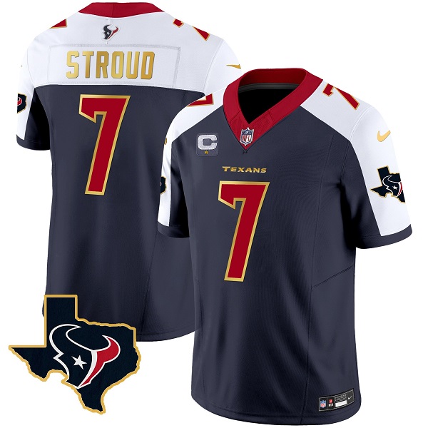 Men's Houston Texans #7 C.J. Stroud Navy/White 2023 F.U.S.E. With 1-Star C And Team Logo Patch Limited Stitched Football Jersey
